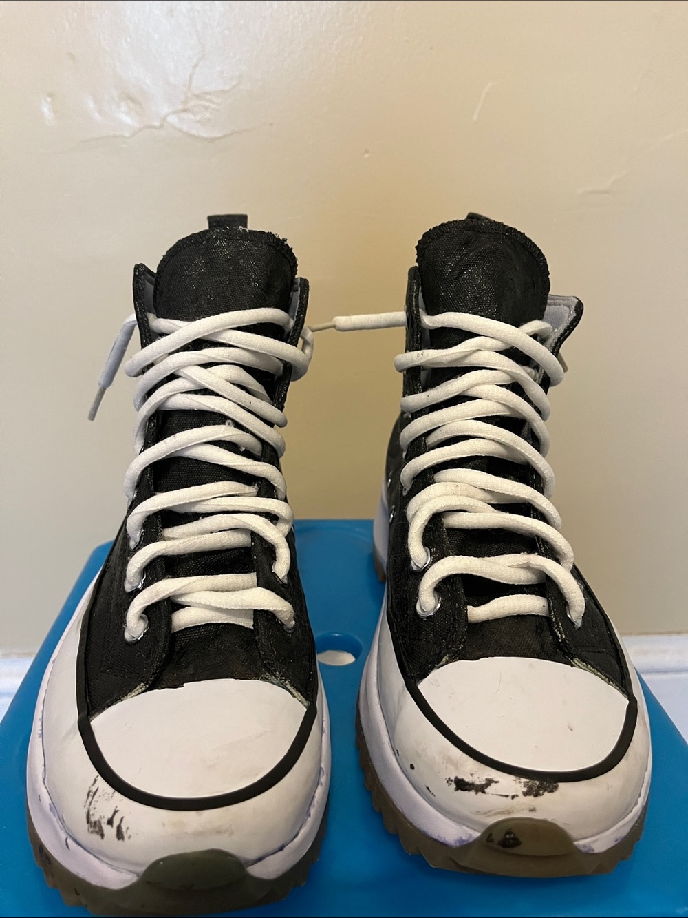 Men’s Black and White High-Top Sneakers with Thick Lug Sole